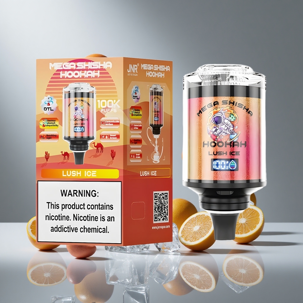 JNR Mega Shisha Hookah 100000パフ デスクトップ互換 ラッシュアイス 70.2mm×70mm×43.2mm 2%ニコチン