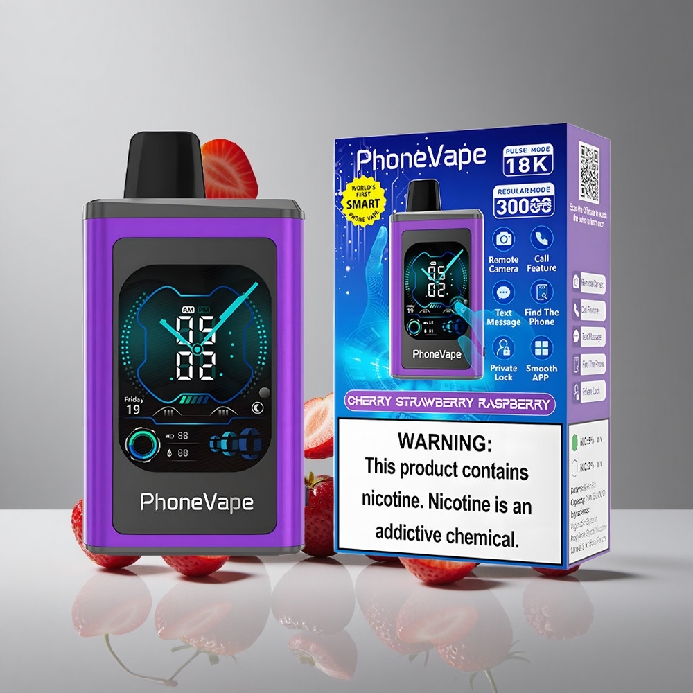 JNR PhoneVape 30000パフ チェリー ストロベリー ラズベリー 850mAh Type-C充電 2% 5%
