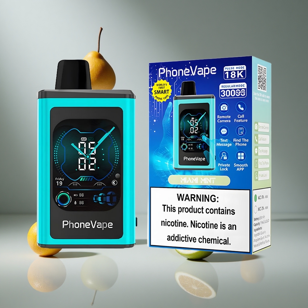 JNR PhoneVape 30000パフ マイアミミント（ミント味） 850mAh Type-C充電可能 ニコチン濃度2%、5%