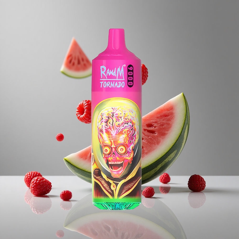 RandM Fumot Tornado 9000パフ ラズベリーウォーターメロン 850mAh充電式 18mLメッシュコイル