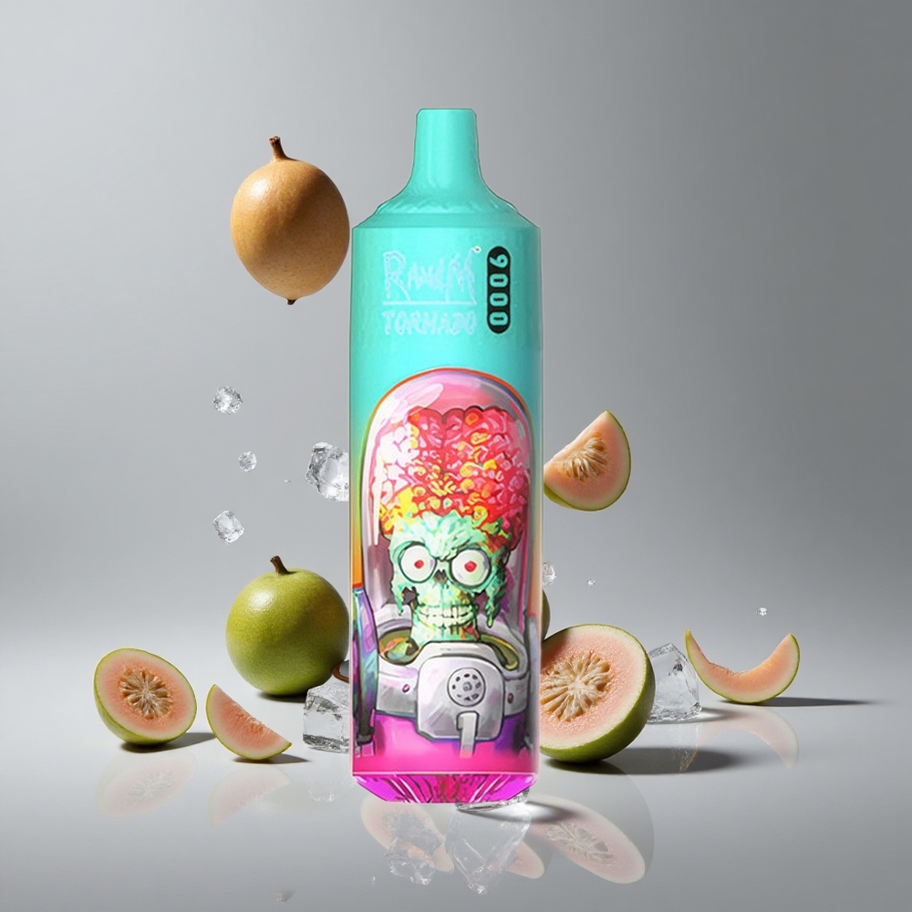 RandM Fumot Tornado 9000パフ グアバアイス 850mAh充電式 18mL メッシュコイル RGBディスプレイ